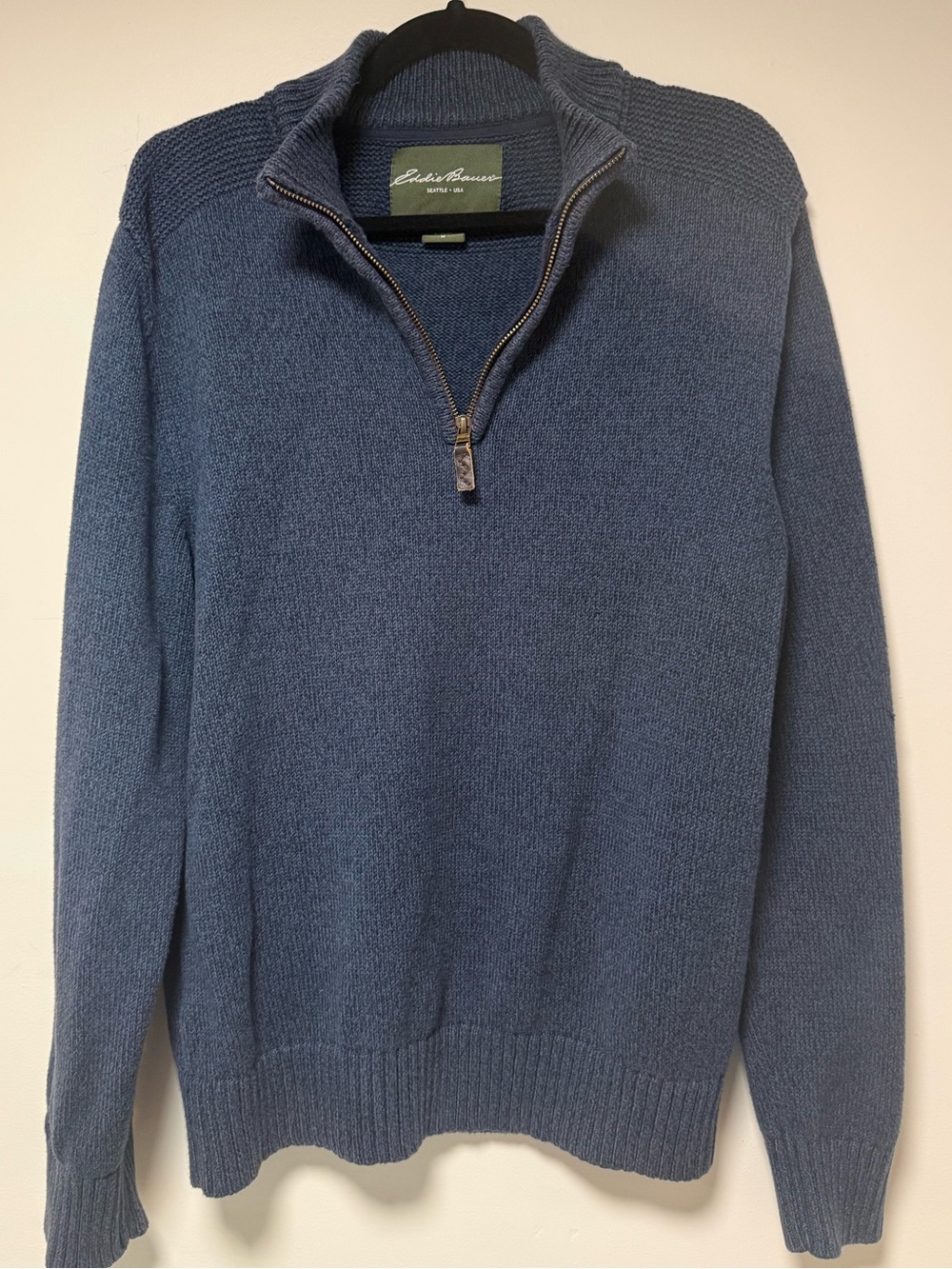 EDDIE BAUER Men's Zip Mock Neck Sweater Blue 100% Cotton